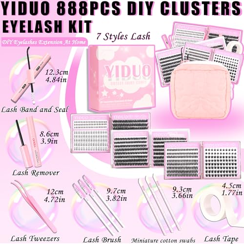 40D/60D Volume C/D Curl Lash Clusters Kit for Eyelash Extensions, Portable Makeup Bag with Lash Bond and Seal, 10-18mm