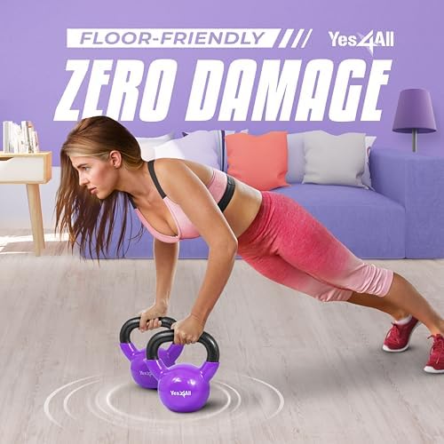Yes4All Kettlebell, Stable Flat Bottom Kettlebell, Cast Iron Sets for Full Body Workout, Push Up, Grip Strength Training