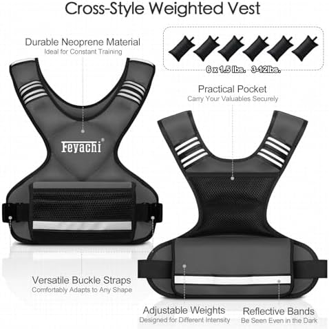 Feyachi Adjustable Weighted Vest for Running Workout and Training - 3-12 lbs / 12-20 lbs / 20-32 lbs - Reflective Design