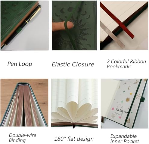 Classic Lined Writing Daily Journal for Men & Women - 360 Pages Hardcover Notebook with Vintage Sun & Moon Design, Blue