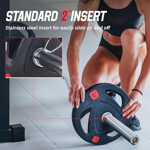 Fitvids Standard Cast Iron 1-inch Weight Plate Rubber Coated for Strength Training & Weightlifting, 45lbs Pair