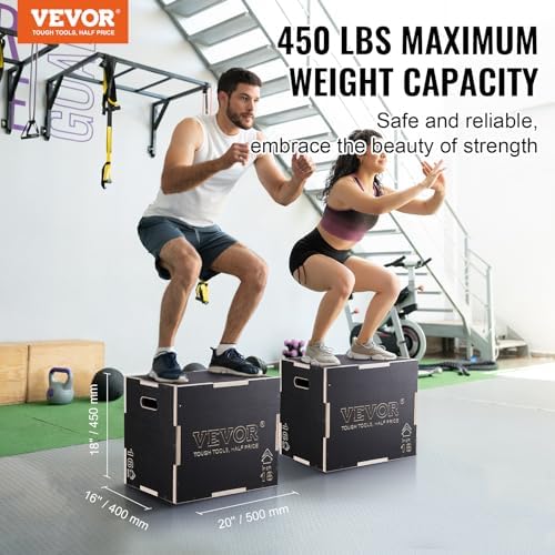 VEVOR 3 in 1 Plyometric Jump Box for Home Gym Training and Conditioning, Easy-to-Assemble Wood Plyo Box, Jumping Trainer