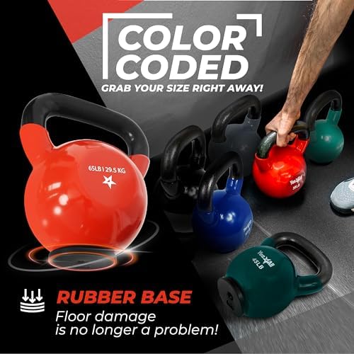 Yes4All Rubber Base Kettlebells for WomenStrength Training (10-65 lbs) Yes4All Kettlebells for Women Fitness Rubber Ba
