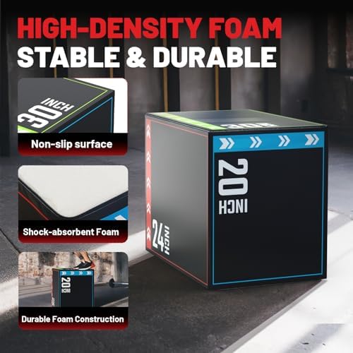 Papababe 3-in-1 Plyometric Jump Box Workout Equipment, Home Gym Box Jumps, Anti Slip Surface and High Density Foam, Home