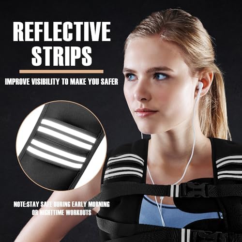 Weighted Vest for Men and Women - 10/15/20lbs - Reflective Stripe - Workout Equipment for Strength Training, Running, Wa