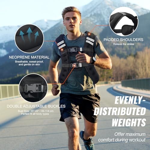 VEVOR Weighted Vest for Strength Training and Weight Loss, Reflective Stripe, Adjustable Buckle, 12/16/20/30 lbs