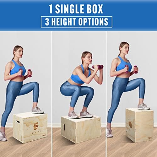 Elevens 3 in 1 Wooden Plyo Box Jump Box for Jumping, Lunges, and Box Jumps Enthusiasts | Elevens Plyometric Box for Tra