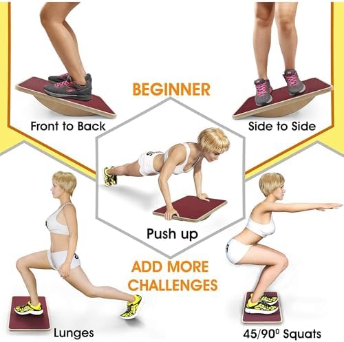 Yes4All Professional Anti-Slip Rocker Board for Leg Workout and Standing Desk Use | Yes4All 350LBS Wood Balance Board,
