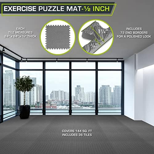 ProsourceFit Puzzle Exercise Mat for Home Gym, Mat for Home Workout Equipment, Floor Padding for Kids, Black, 24 in x 24