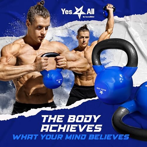 Yes4All Kettlebell, Stable Flat Bottom Kettlebell, Cast Iron Sets for Full Body Workout, Push Up, Grip Strength Training