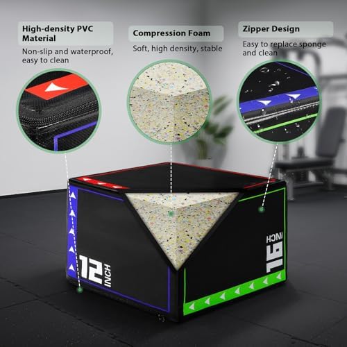 3-in-1 Plyometric Box Set - High-Density EPE & Compressed Foam Jump Box for Home Gym & HIIT & CrossFit - Non-Slip Box Ju