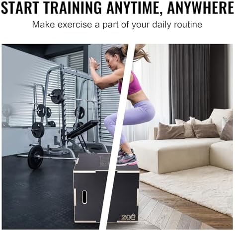 VEVOR 3 in 1 Plyometric Jump Box for Home Gym Training and Conditioning, Easy-to-Assemble Wood Plyo Box, Jumping Trainer