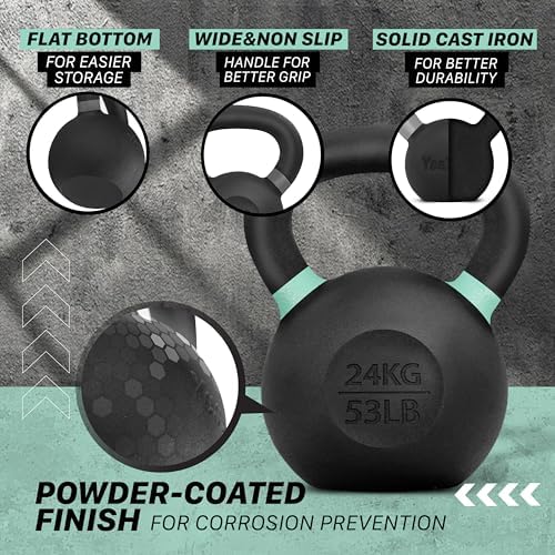 Yes4All Powder Coated 9lb-71lb Cast Iron Core Kettlebells for Heavy Duty Strength Training | Yes4All Powder Coated Kett