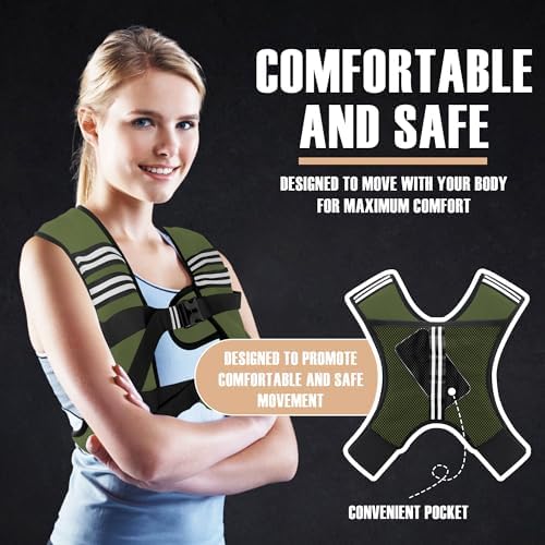 Weighted Vest for Men and Women - 10/15/20lbs - Reflective Stripe - Workout Equipment for Strength Training, Running, Wa