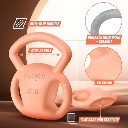 Yes4All Kettlebell, Strength Training Kettlebells for Women, Wide Multi-grip Textured Handle for Home Gym Exercises & Fu