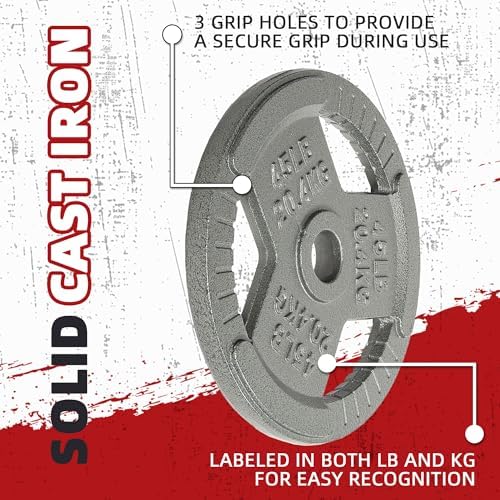 Fitvids Cast Iron Weight Plates 2-Inch Olympic Size for Strength Training & Weightlifting, Multiple Weights Available