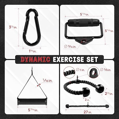 Yes4All Cable Machine Attachment Row Handles Tricep Rope Straight Bar V Bar LAT Pulldown Accessories 880 LB Load for Ho