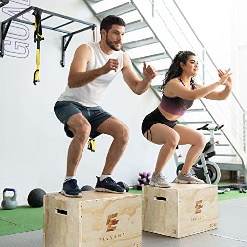 Elevens 3 in 1 Wooden Plyo Box Jump Box for Jumping, Lunges, and Box Jumps Enthusiasts | Elevens Plyometric Box for Tra