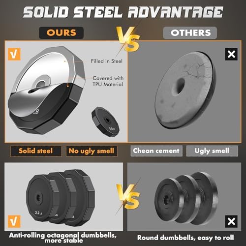 KISS GOLD Adjustable Dumbbells with Solid Steel Home Gym Equipment for Men and Women Strength Training KISS GOLD 22Lbs 4