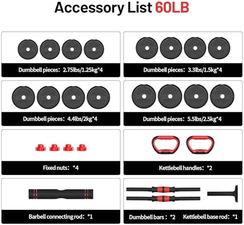 Adjustable Dumbbell Set for Men/Women Home Gym Exercise, 20/30/40/60/80lbs Used as Barbell/Kettlebells/Push Up Stand Hot