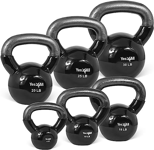 Yes4All Kettlebell, Stable Flat Bottom Kettlebell, Cast Iron Sets for Full Body Workout, Push Up, Grip Strength Training