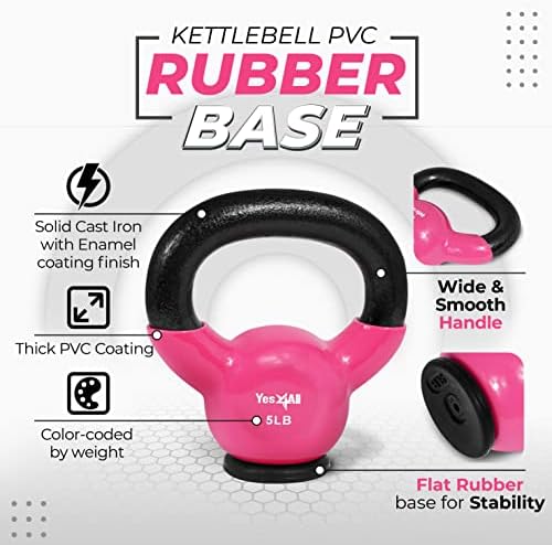 Yes4All Rubber Base Kettlebells for WomenStrength Training (10-65 lbs) Yes4All Kettlebells for Women Fitness Rubber Ba