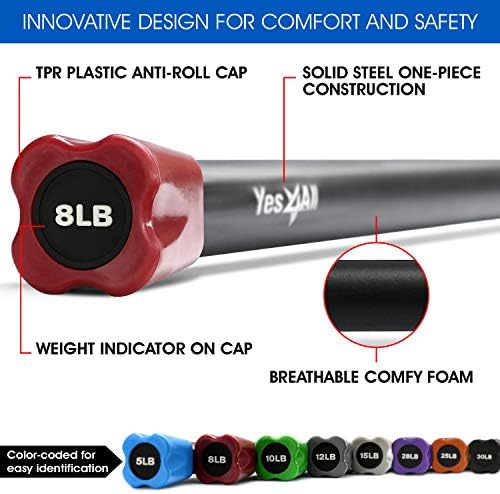 Yes4All Total Body Workout Weighted Bar for Strength Training and Home Gym Use - Single/Combo | Yes4All Resistance Ba
