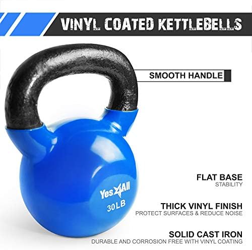 Yes4All Kettlebell, Stable Flat Bottom Kettlebell, Cast Iron Sets for Full Body Workout, Push Up, Grip Strength Training