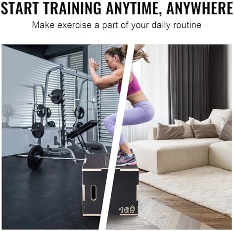 VEVOR 3 in 1 Plyometric Jump Box for Home Gym Training and Conditioning, Easy-to-Assemble Wood Plyo Box, Jumping Trainer