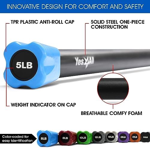 Yes4All Total Body Workout Weighted Bar - Ideal for Home and Gym Fitness Enthusiasts - Strength and Yoga Training - 1|5l