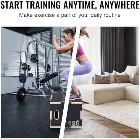 VEVOR 3 in 1 Plyometric Jump Box for Home Gym Training and Conditioning, Easy-to-Assemble Wood Plyo Box, Jumping Trainer