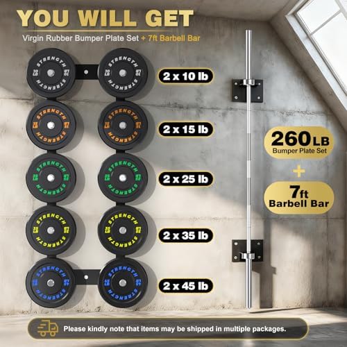 Olympic Rubber Bumper Weights for Home Gym Strength Training | 2 Inch Barbell Plate Set for Home Gym Strength Training