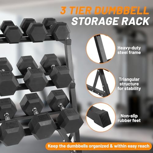 Fitvids Rubber Coated Hex Dumbbell Weight Sets for Home Gym, 100LBS Set with Storage Rack Fitvids Rubber Coated Hex Du