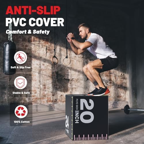 Papababe 3-in-1 Plyometric Jump Box Workout Equipment, Home Gym Box Jumps, Anti Slip Surface and High Density Foam, Home