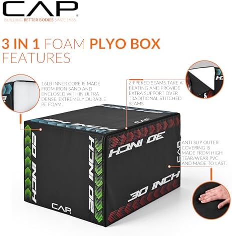 CAP Barbell 3-in-1 Foam Plyometric Jump Box - Adjustable Heights - Great for Home Gym & HIIT Workouts - Strength Trainin