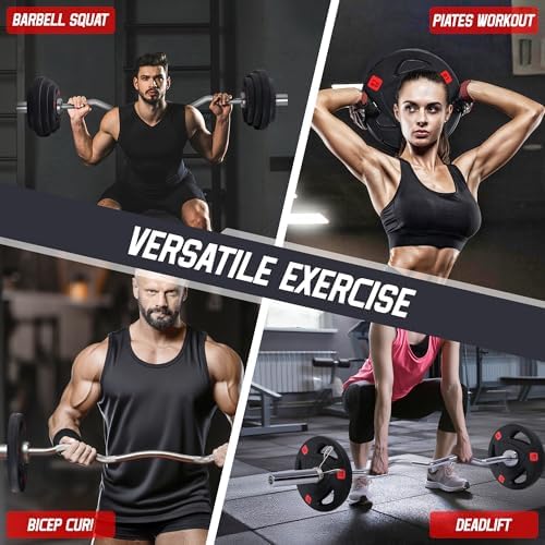 Fitvids Standard Cast Iron 1-inch Weight Plate Rubber Coated for Strength Training & Weightlifting, 45lbs Pair