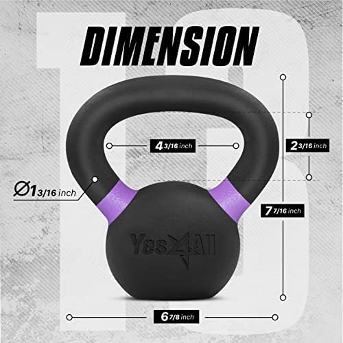 Yes4All Powder Coated 9lb-71lb Cast Iron Core Kettlebells for Heavy Duty Strength Training | Yes4All Powder Coated Kett