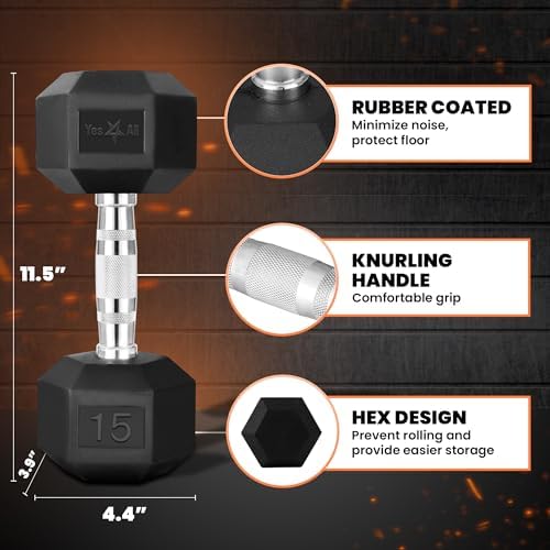 Yes4All Chrome/Rubber Grip Encased Hex Dumbbells – Fitness Equipment For Home/Gym Use –Perfect for Beginners and Advance