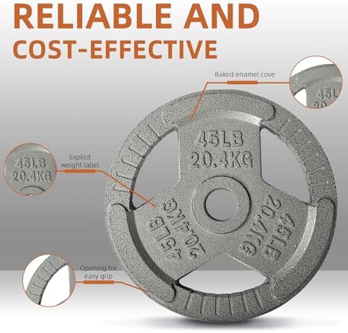 Fitvids Cast Iron Weight Plates 2-Inch Olympic Size for Strength Training & Weightlifting, Multiple Weights Available