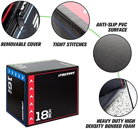 RitFit 3 in 1 Plyo Box Heavy Duty High Density Foam Jumping Box 20"x18"x16" Home Gym Fitness 440lb Weight Capacity