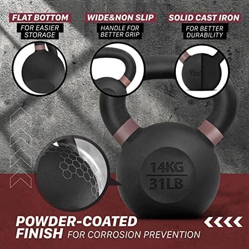 Yes4All Powder Coated 9lb-71lb Cast Iron Core Kettlebells for Heavy Duty Strength Training | Yes4All Powder Coated Kett