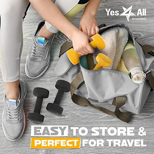 Yes4All Neoprene Coated Dumbbell Hand Weight Sets of 2 - Multiple Weight Options for Home Gym Fitness Users - Anti-Roll,