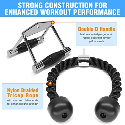 Yes4All Cable Machine Attachment Row Handles Tricep Rope Straight Bar V Bar LAT Pulldown Accessories 880 LB Load for Ho