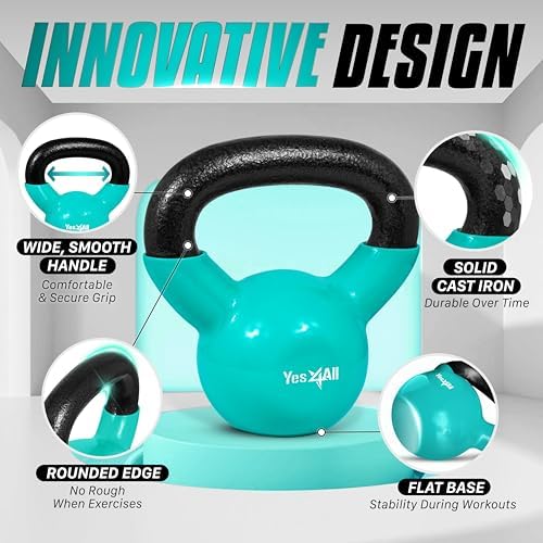 Yes4All Kettlebell, Stable Flat Bottom Kettlebell, Cast Iron Sets for Full Body Workout, Push Up, Grip Strength Training