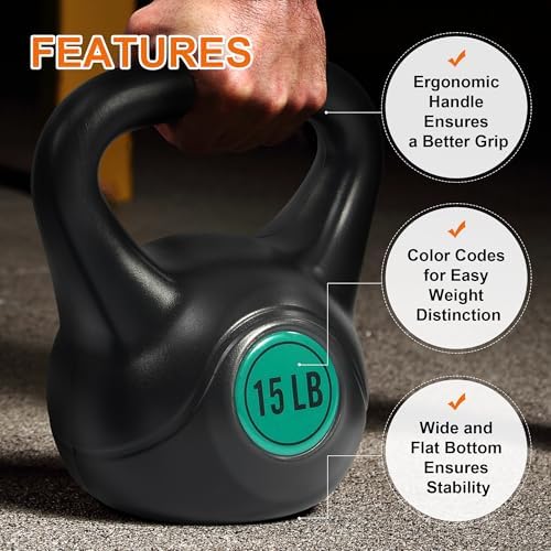 Fitvids 3-Piece Kettlebell Exercise Set for Fitness Lovers, 5 lbs, 10 lbs, 15 lbs Fitvids 4-Piece Kettlebell Weight Set