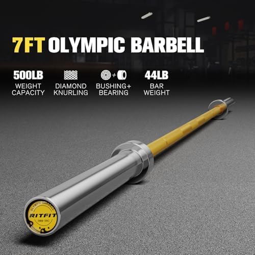 RitFit 7FT Olympic Barbell for Strength and Weightlifting Training - 2 Inch Olympic Bar for Squat, Deadlift, Bench Press