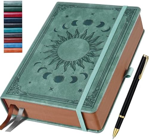 Classic Lined Writing Daily Journal for Men & Women - 360 Pages Hardcover Notebook with Vintage Sun & Moon Design, Blue