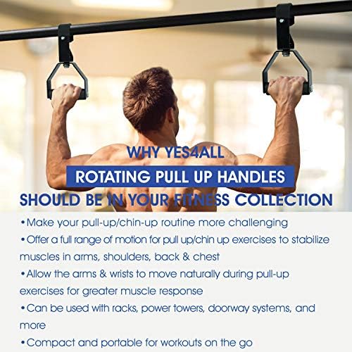 Yes4All Rotating Pull Up Handles for Pull Up Bar - Strength Training Workout - Non-Slip & Foam Pad Grips