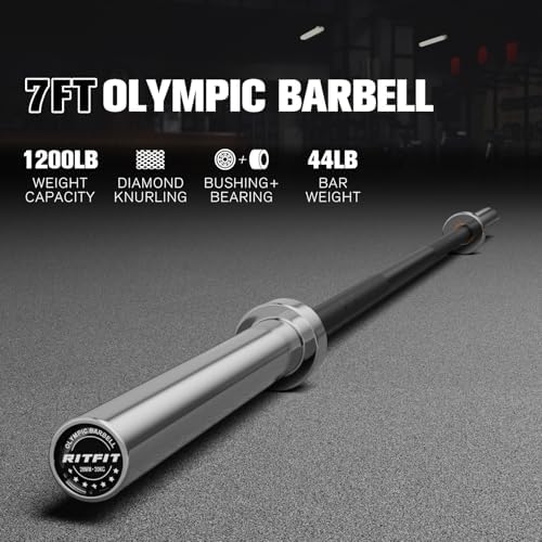 RitFit 7FT Olympic Barbell for Strength and Weightlifting Training - 2 Inch Olympic Bar for Squat, Deadlift, Bench Press