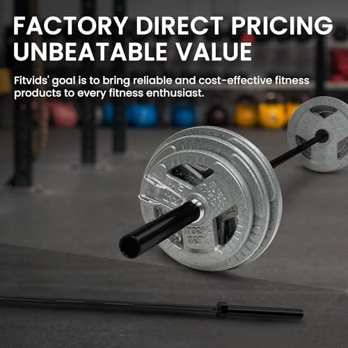 Fitvids Olympic Barbell Bar for Powerlifting and Weightlifting, High Capacity 700 Pound, 2 Inch Diameter Barbell